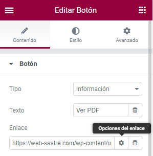 Insertar PDF en WordPress con Elementor edición botón